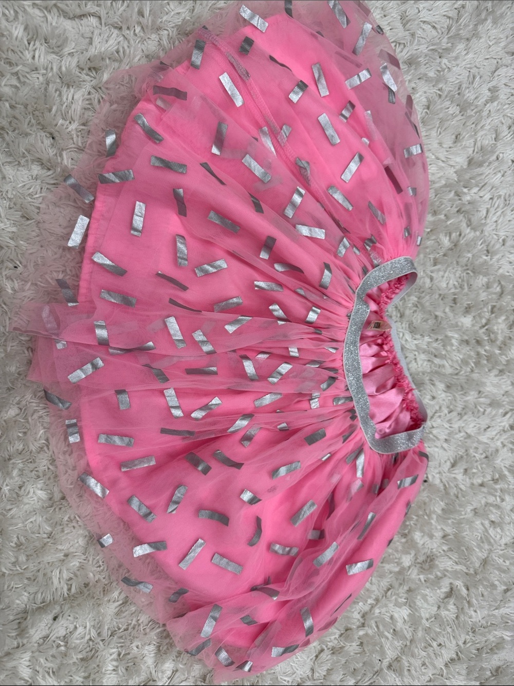 Girls Pink Tulle Skirt with Silver Trim